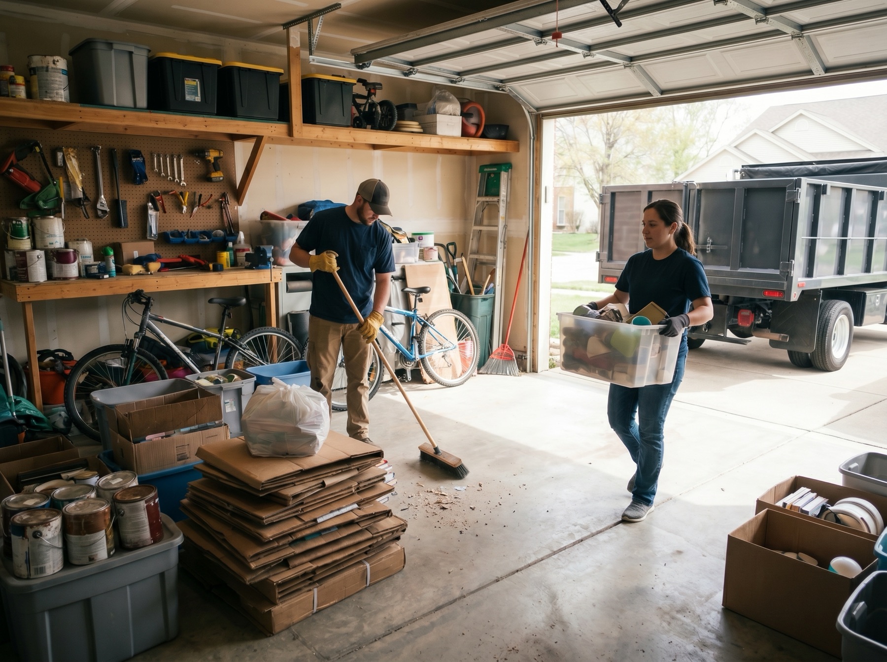 Dani's Junk Removal garage cleanout crew working in Houston